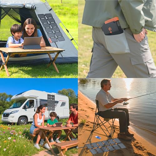 Famille camping-car table pique-nique avec panneau solaire FlexSolar portable pêche outdoor