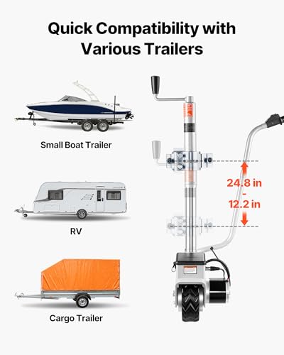 Roue jockey électrique compatible bateaux caravanes remorques hauteur réglable 31-63cm