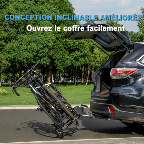 Porte-vélos CXWXC inclinable permettant accès coffre voiture sans démontage vélos