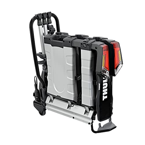 Porte-vélos Thule EasyFold XT entièrement plié en position verticale ultra-compacte pour rangement