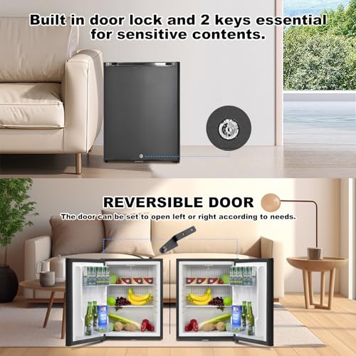 Mini frigo SMETA avec serrure intégrée et porte réversible pour installation flexible