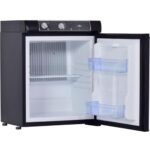 Réfrigérateur trimixte Smad 40L noir avec porte ouverte montrant l'intérieur blanc et les clayettes