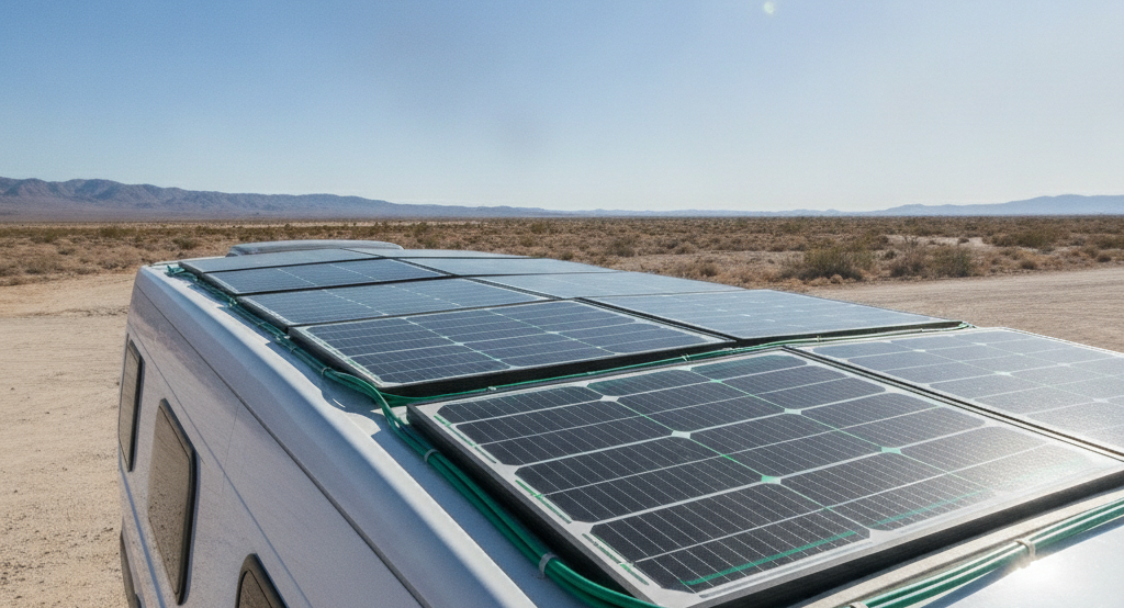 Panneaux solaires installés sur le toit d un camping-car