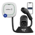 Borne de recharge Wallbox Pulsar Max 22kW blanche avec câble Type 2 de 7 mètres et application mobile