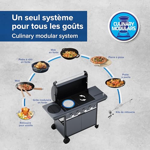 Schéma Culinary Modular Campingaz avec wok, pierre à pizza, plancha et accessoires interchangeables