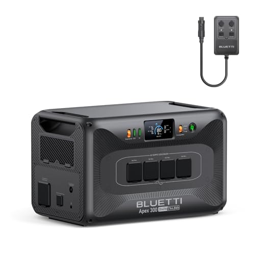 Générateur solaire BLUETTI Apex 300 noir avec écran LCD, 4 prises CA et Hub D1