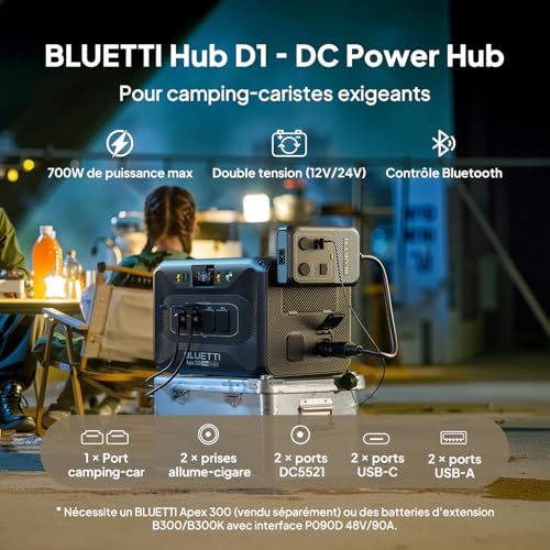 Hub D1 BLUETTI module DC 700W double tension 12V 24V avec contrôle Bluetooth