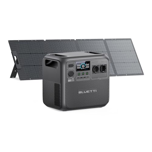Station électrique portable BLUETTI Elite 200 V2 avec panneau solaire pliable 200W sur fond blanc
