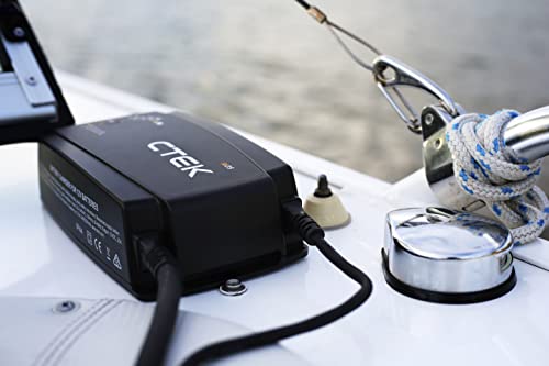 Chargeur CTEK M25 marine installé sur un bateau pour charger la batterie nautique