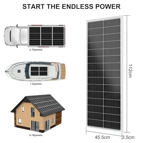 Dimensions panneau solaire 100W 112x45.5x3.5cm applications camping-car bateau maison