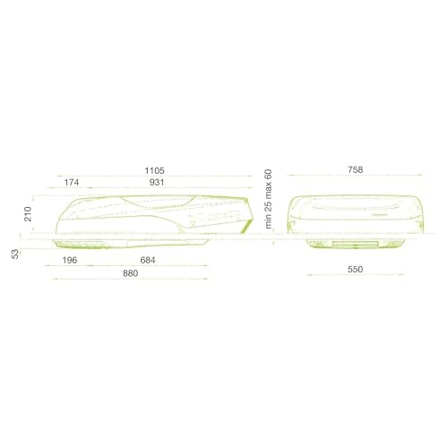 Schéma dimensions climatiseur Dometic FreshLight 2200 avec cotes en millimètres vues de profil et face