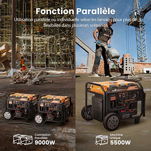 Fonction parallèle groupe électrogène combinant deux appareils pour 9000W sur chantier