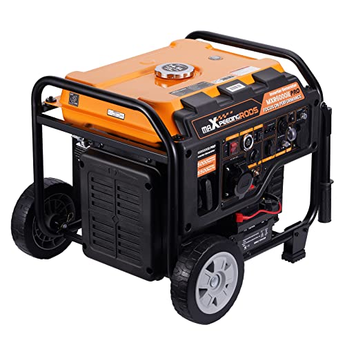 Groupe électrogène inverter maXpeedingrods 5500W essence avec roues et cadre acier sur fond blanc