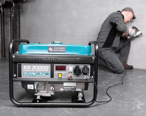 Générateur KS 3000G alimentant outil électrique sur chantier affichage LED tension prises