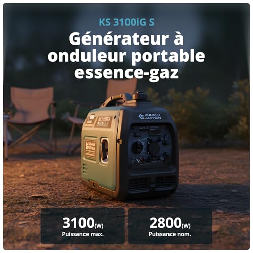Fiche generateur onduleur portable essence-gaz KS 3100iG S avec puissance max 3100W et nominale 2800W