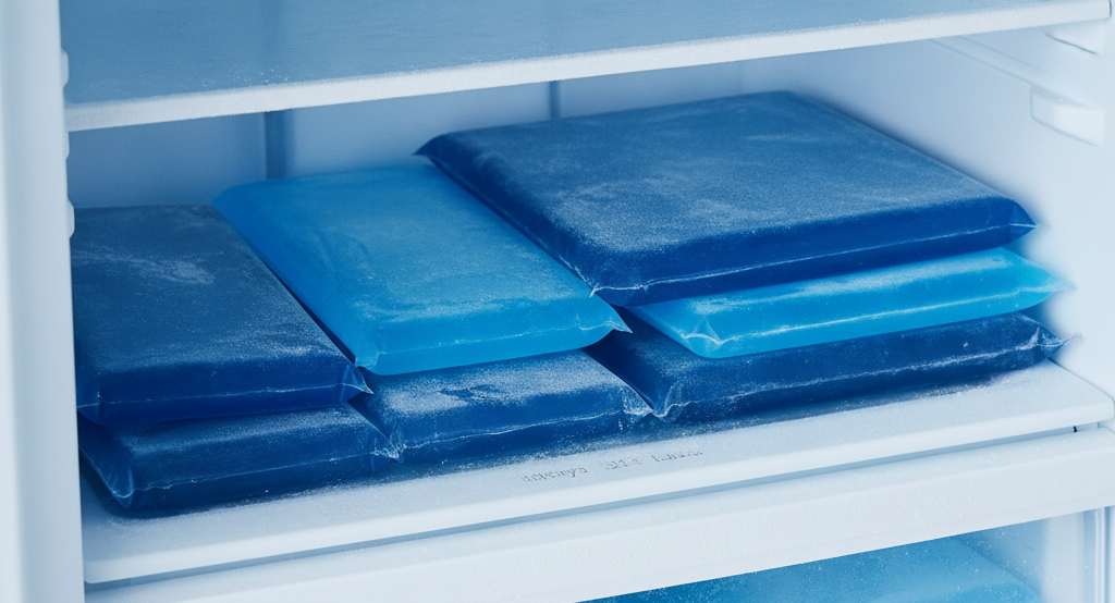 Pains de glace posés à plat au congélateur pour se recharger