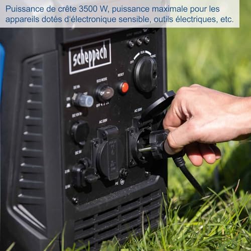 Branchement d'un appareil sur prise 230V du groupe électrogène inverter Scheppach avec puissance de crête 3500W