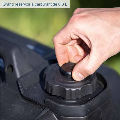 Grand réservoir à carburant de 6,3 litres du groupe électrogène Scheppach SG3500i avec bouchon vissé