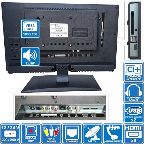 Vue arrière du téléviseur Unispectra avec connectique HDMI USB CI+ optique et fixation VESA 100x100