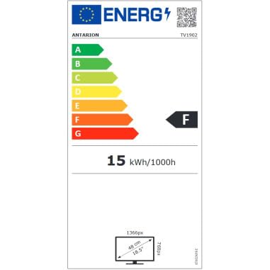 Étiquette énergétique européenne TV Antarion TV1902 classe F consommation 15 kWh/1000h