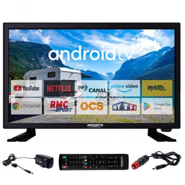 Téléviseur Antarion 22 pouces Android TV avec adaptateur 220V cordon allume-cigare et télécommande