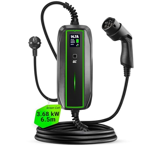 Chargeur voiture électrique Green Cell Type 2 avec prise Schuko écran LCD câble 6,5m