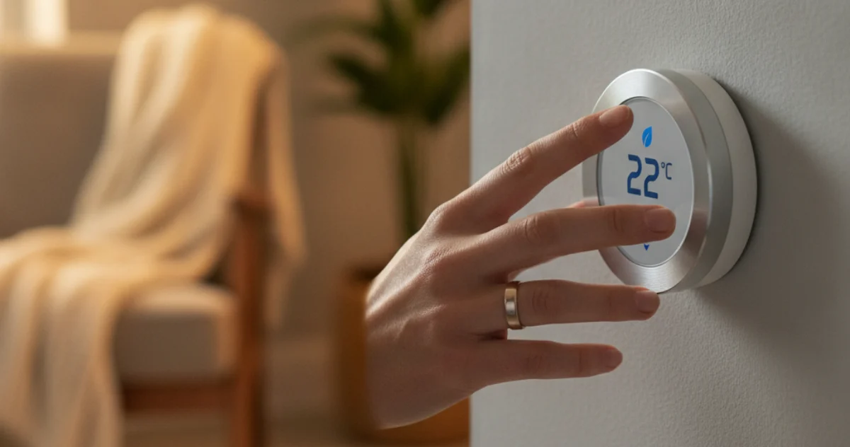 Main réglant un thermostat connecté pour réduire sa facture de chauffage