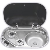 Combiné Evier + Réchaud Inox avec Couvercle 2 feux
