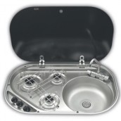Combiné Evier + Réchaud Inox avec Couvercle 3 feux